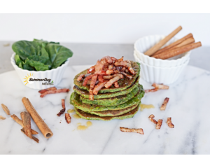 Paleo Spinach Pancakes with Bacon-Cinnamon Topping by Summer Day Naturals
